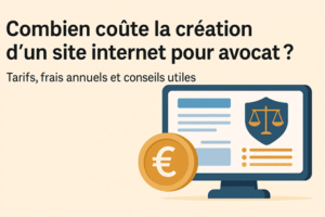 Tableau illustrant les coûts de création d’un site web professionnel pour avocat, avec prix uniques et frais annuels.